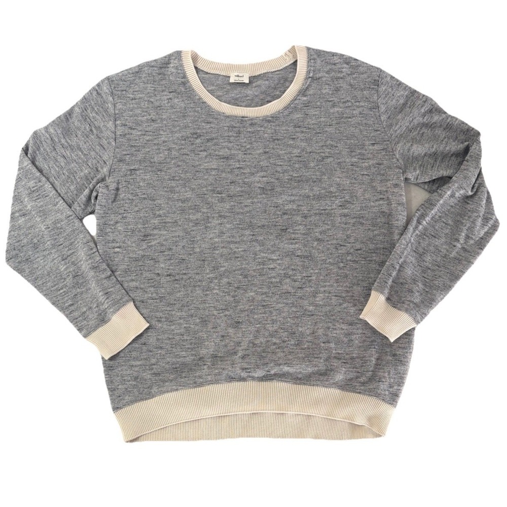 Aritzia Wilfred Berri Crew Neck Sweater Gray/Cream Thin Knit Pullover Size Large